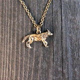 3D Grey Wolf Charm Pendant Necklace - Solid Bronze- Wolf Jewelry Gift for Her - Multiple Chain Lengths Available