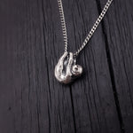 Baby Sloth Charm Pendant Necklace Solid Cast 925 Sterling Silver Three Dimensional Polished Oxidized Finish - Moon Raven Designs