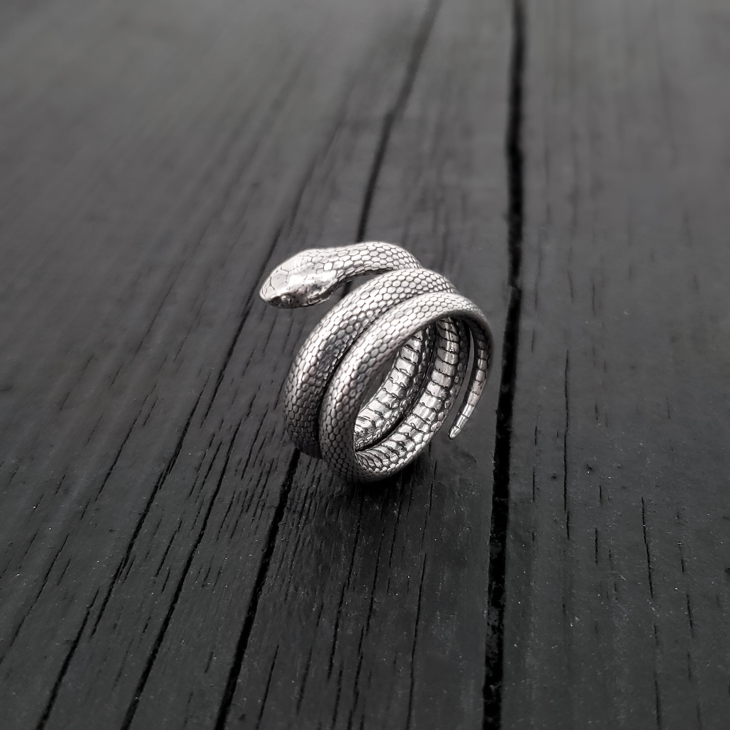 Colubrid Snake Wrap Ring - Solid Hand Cast 925 Sterling Silver - Oxidised Polished Finish - Sizes 4 to 11
