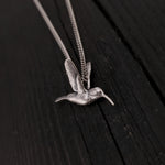 Hummingbird Charm Pendant Necklace - Solid Hand Cast 925 - Oxidized Polished Finish - Three dimensional Detail - Multiple Chain Lengths