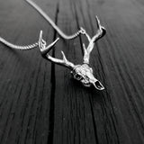 Sterling Silver Whitetail Deer Skull Antler Rack Pendant Necklace - Solid Hand Cast 925 Sterling Silver - Unisex - Multiple Chain Lengths