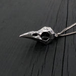 Faceted Raven Skull Necklace - Solid Hand Cast Silver Plated Bronze - Three Dimensional Detail Bird Skull - Multiple Chain Lengths