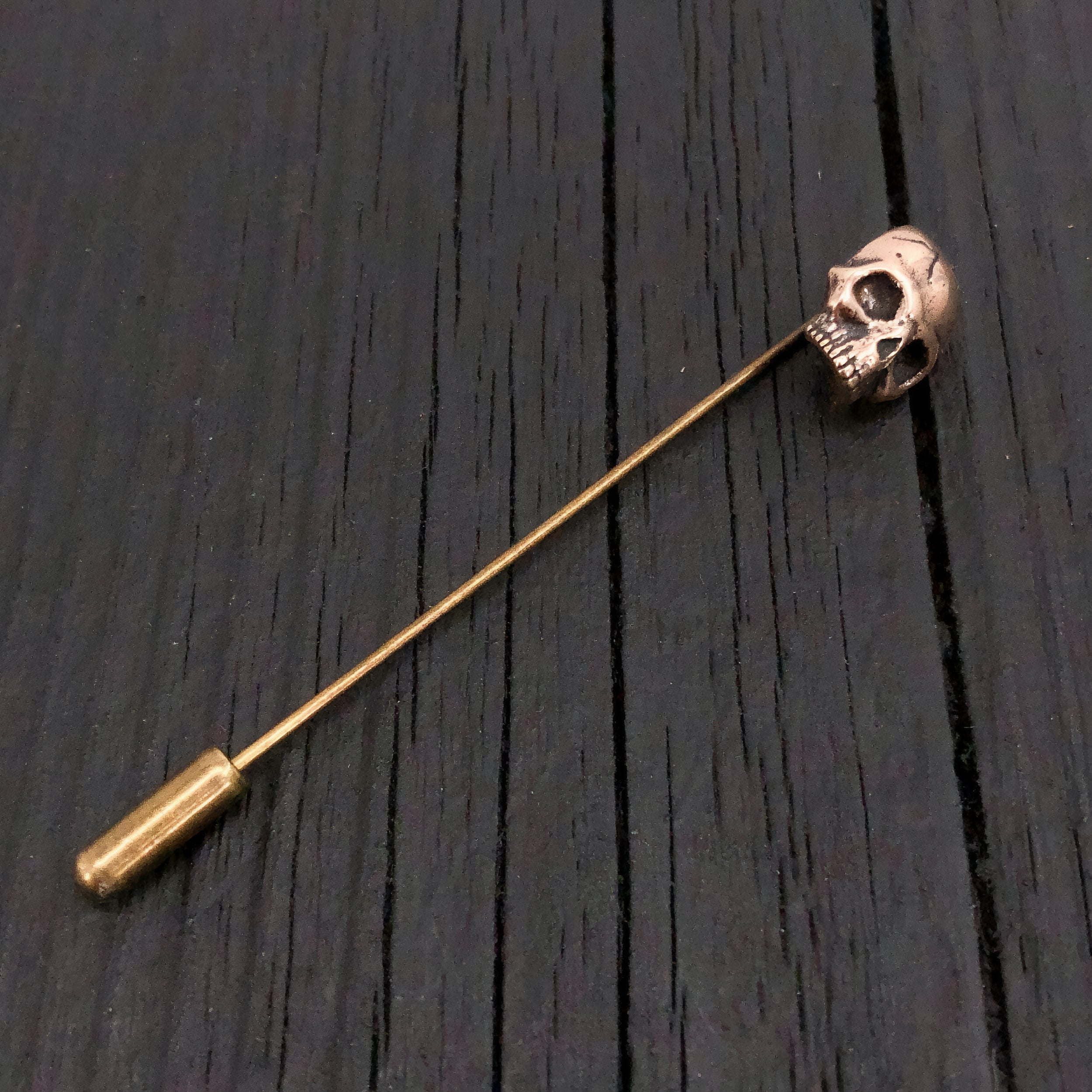 Solid Bronze Human  Skull Ascot Stickpin Stick Pin Ascot Skull Pin
