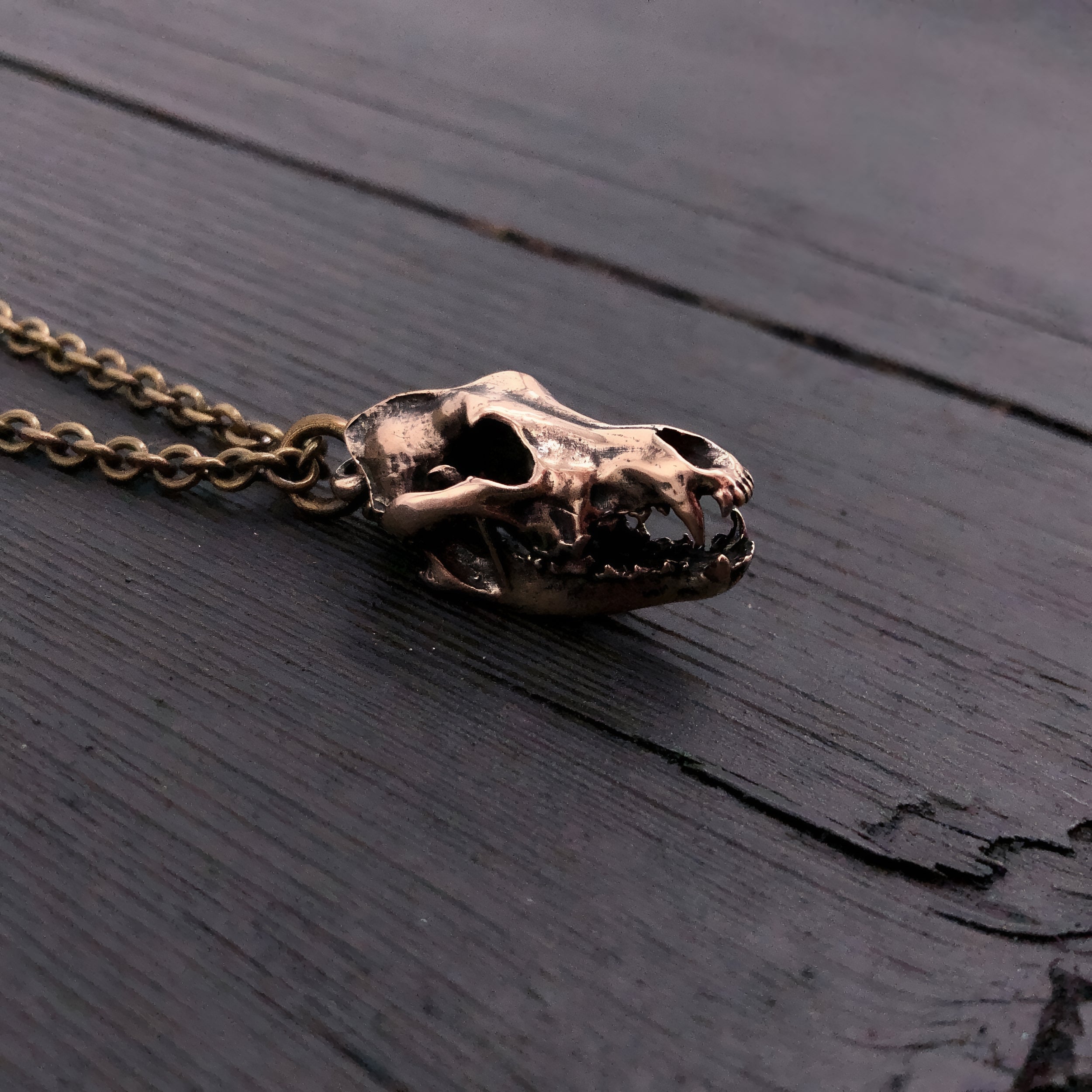 Grey Wolf Skull Necklace in Solid Bronze Wolf Skull Pendant Wolf Skull Jewelry
