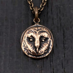 Solid Bronze Barn Owl Face Pendant - 1/2" Diameter, Engravable Back, Unique Gift for Owl Lovers