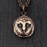Solid Bronze Barn Owl Face Pendant - 1/2" Diameter, Engravable Back, Unique Gift for Owl Lovers