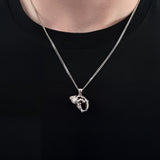 Sabre Tooth Animal Skull Charm Pendant Necklace - Solid 925 Sterling Silver - Unisex Ice Age Smilodon Inspired Jewelry Gift