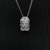 Sterling Silver Tiki Mask Pendant - Small 3/4" x 1/2" - Unique Layering Necklace with Hidden Bail