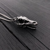 Silver necklace with detailed skull pendant, edgy style | Moon Raven