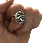 Auryn Snake Ring - .925 Sterling Silver - Polished Oxidized Finish - Adjustable Band - Ouroboros Neverending Story Jewelry Gift - Moon Raven Designs