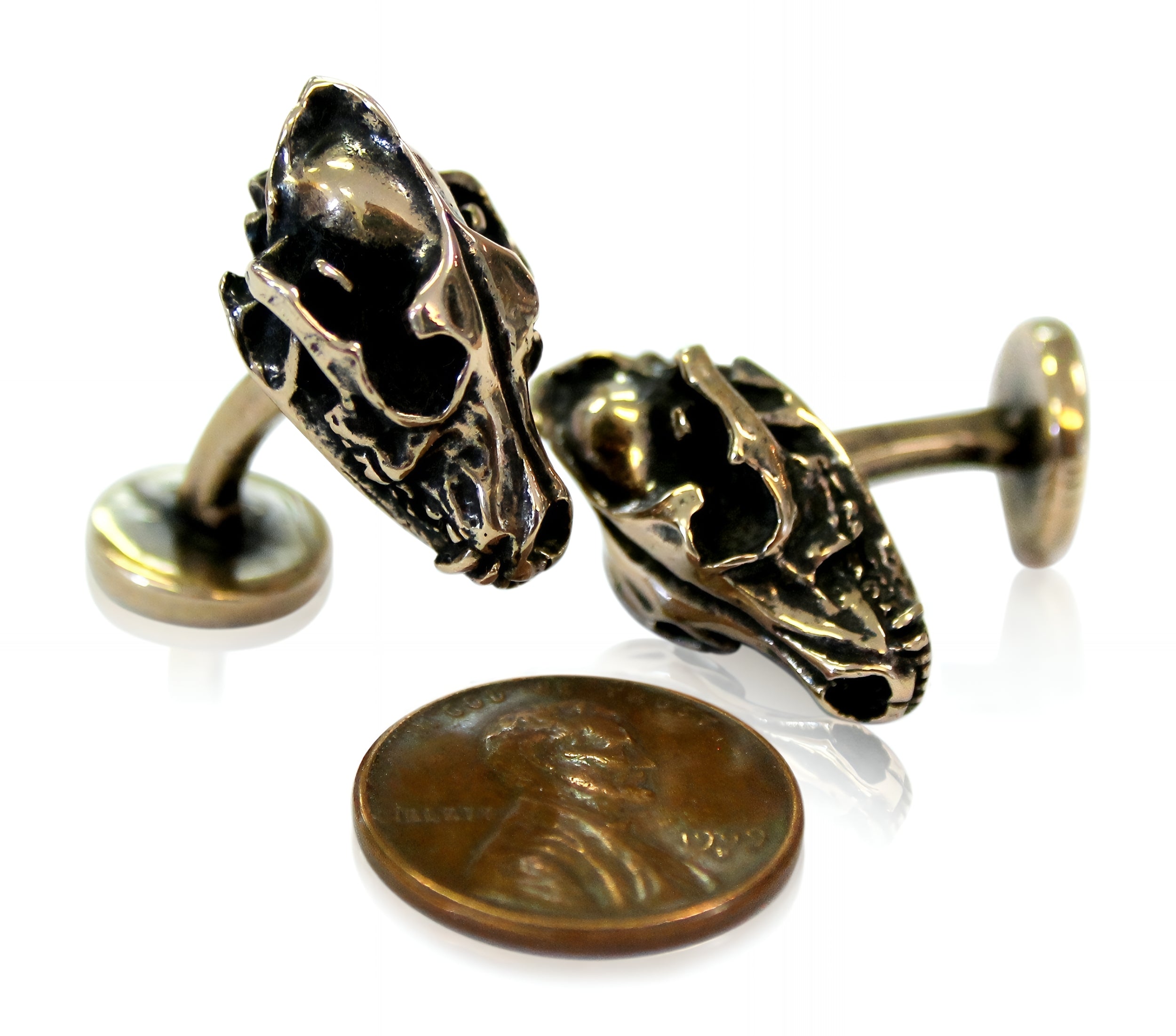 Wolf Skull Cufflinks Bronze Wolf Skull Cuff Links Wolf Skull Jewelry Mens Accessories - Moon Raven Designs