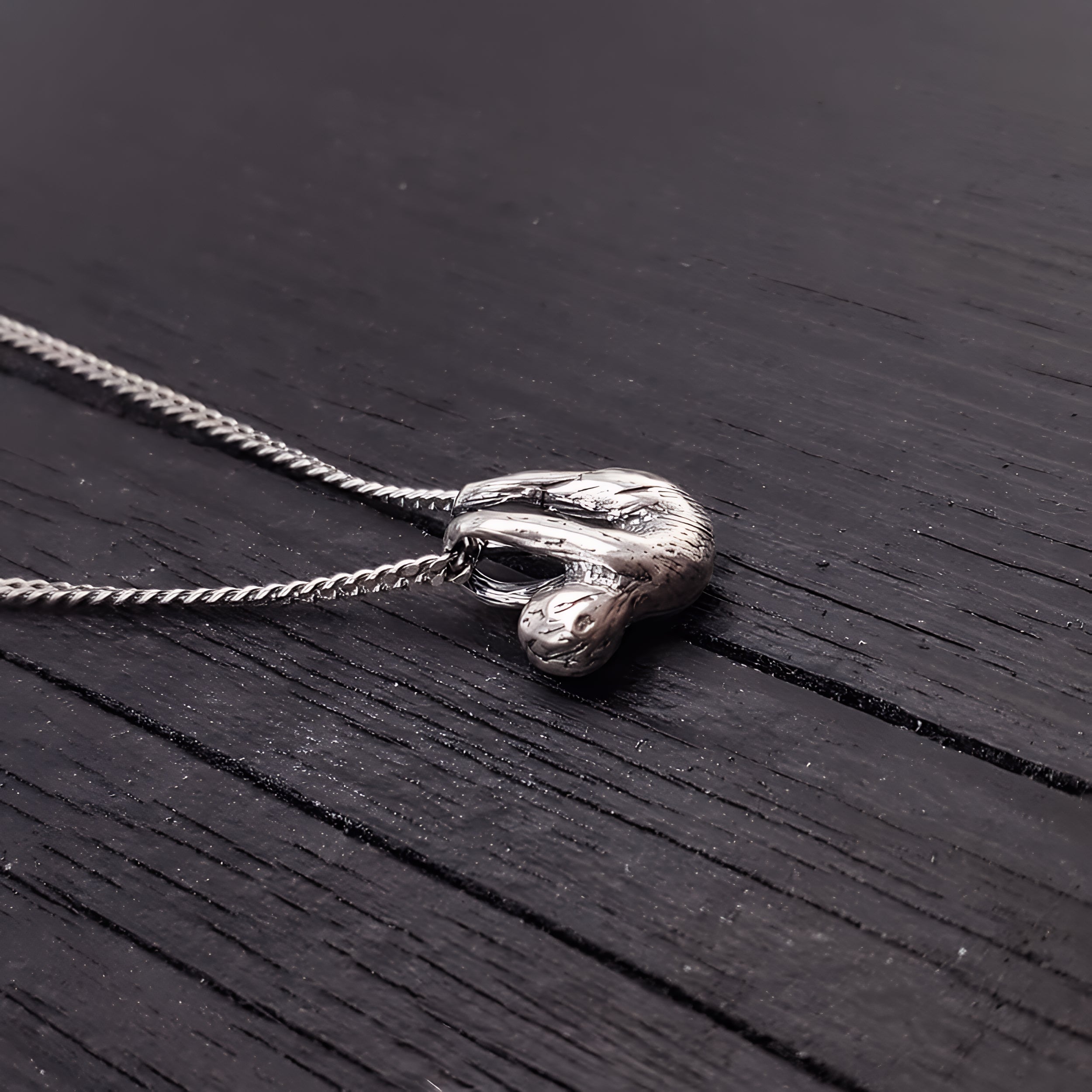 Baby Sloth Charm Pendant Necklace Solid Cast 925 Sterling Silver Three Dimensional Polished Oxidized Finish - Moon Raven Designs