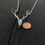 Sterling Silver Whitetail Deer Skull Antler Rack Pendant Necklace - Solid Hand Cast 925 Sterling Silver - Unisex - Multiple Chain Lengths