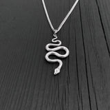 Viper Snake Pendant Necklace - Solid Hand Cast Sterling Silver - Polished Oxidized Finish - Multiple Chain Lengths - Serpent Jewelry