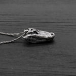 American Alligator Skull Pendant Necklace - Solid Hand Cast Sterling Silver - Polished Oxidised Finish - Multiple Chain Lengths Available