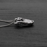 American Alligator Skull Pendant Necklace - Solid Hand Cast Sterling Silver - Polished Oxidised Finish - Multiple Chain Lengths Available