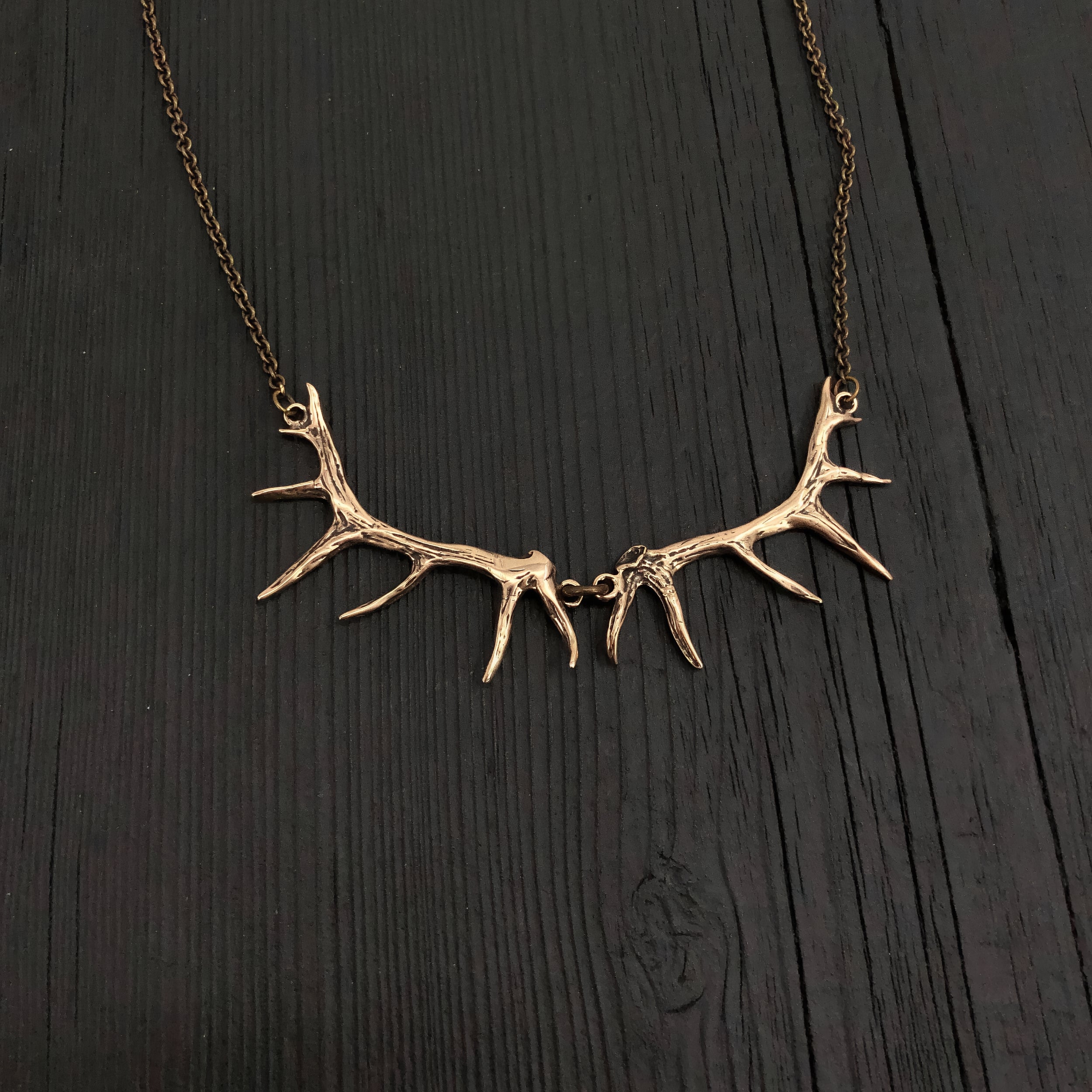 Imperial Elk Antler Choker Bib Necklace - Solid Bronze