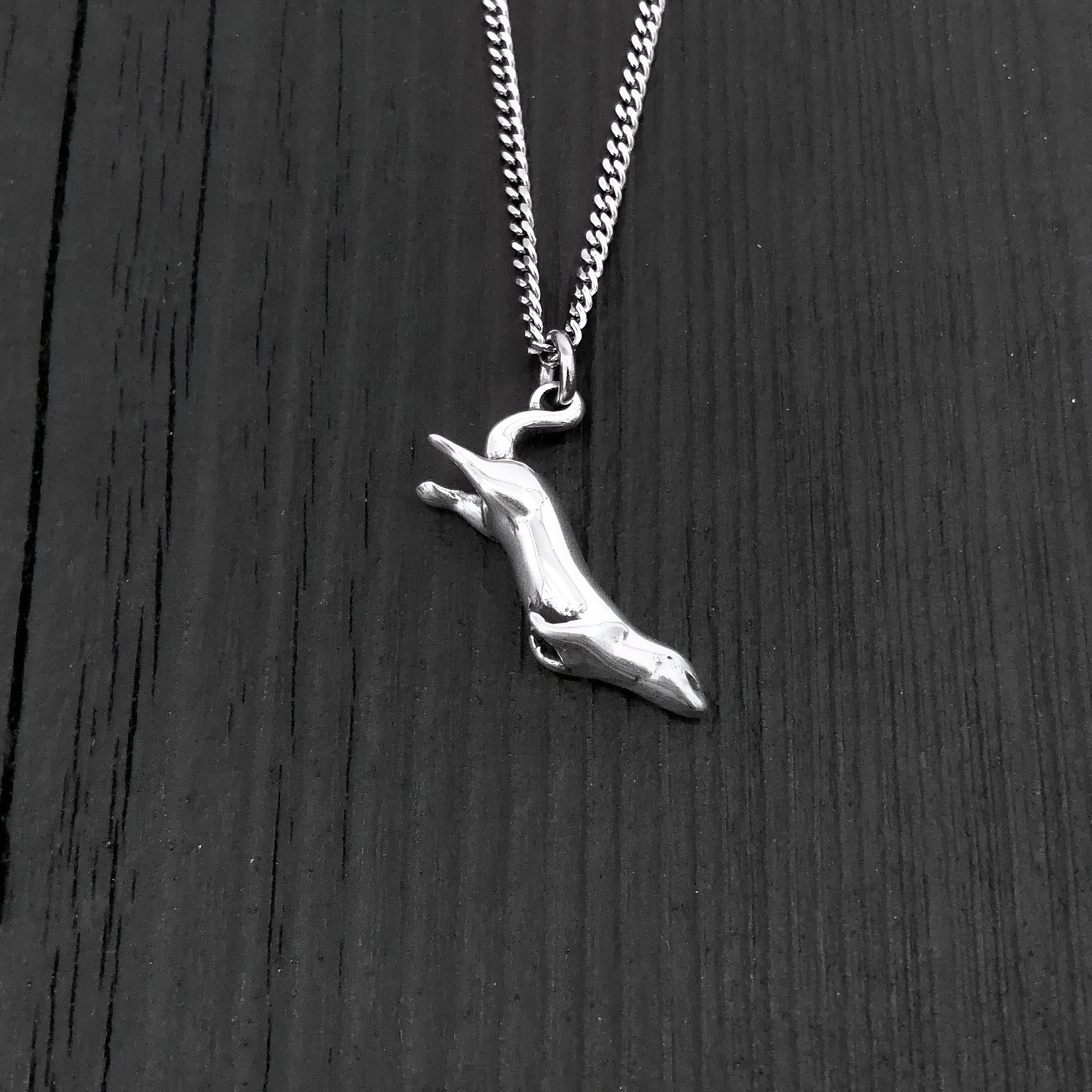 Diving Sea Otter Pendant Charm Necklace - Solid 925 Sterling Silver- Oxidized Hand Polished Finish - Multiple Chain Lengths - Animal Jewelry