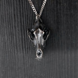 Grey Wolf Skull Pendant Necklace - Solid Sterling Silver - Dark Oxidized Finish - Multiple Chain Lengths - Animal Jewelry