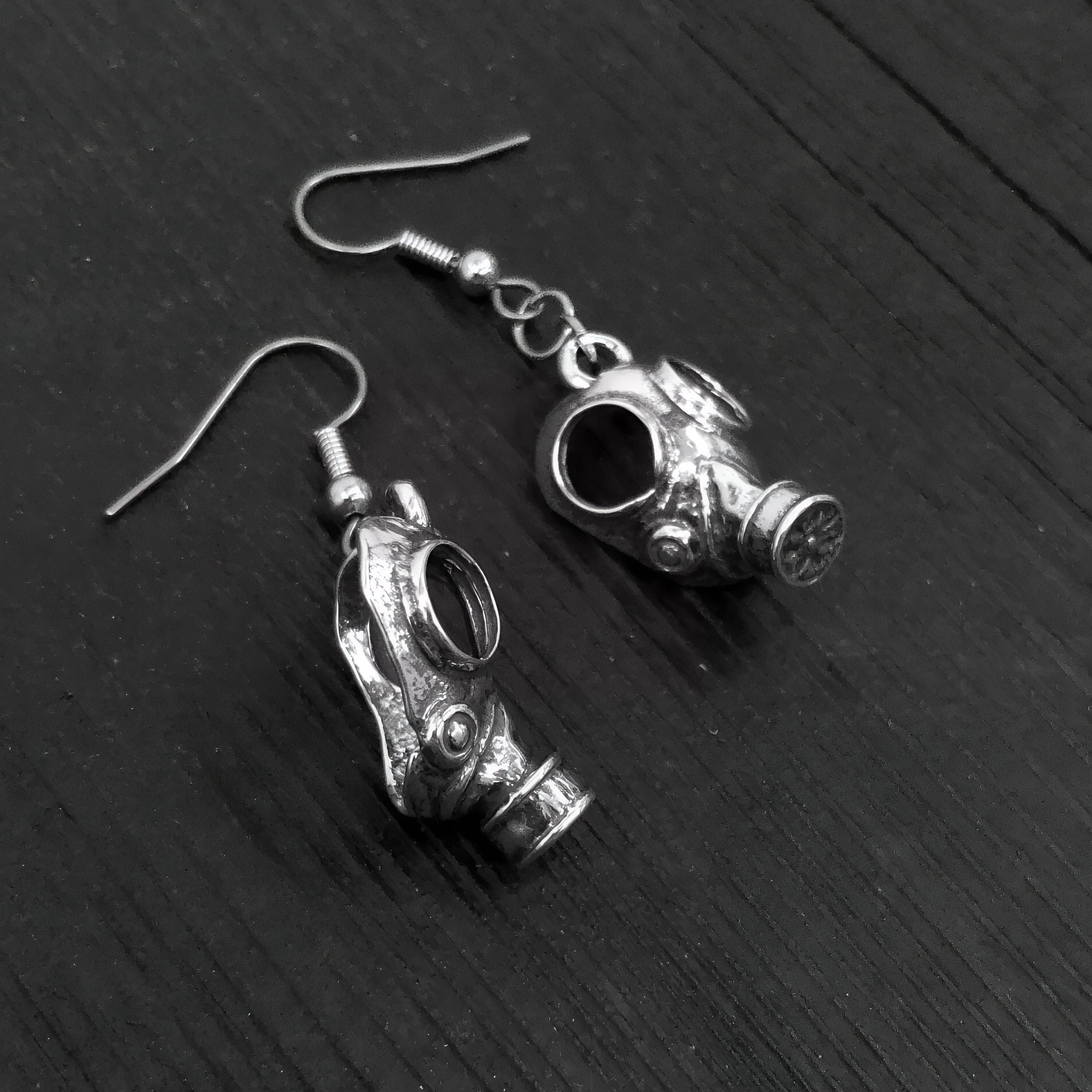 Gas Mask Earrings in Solid Sterling Silver Steampunk Gas Mask