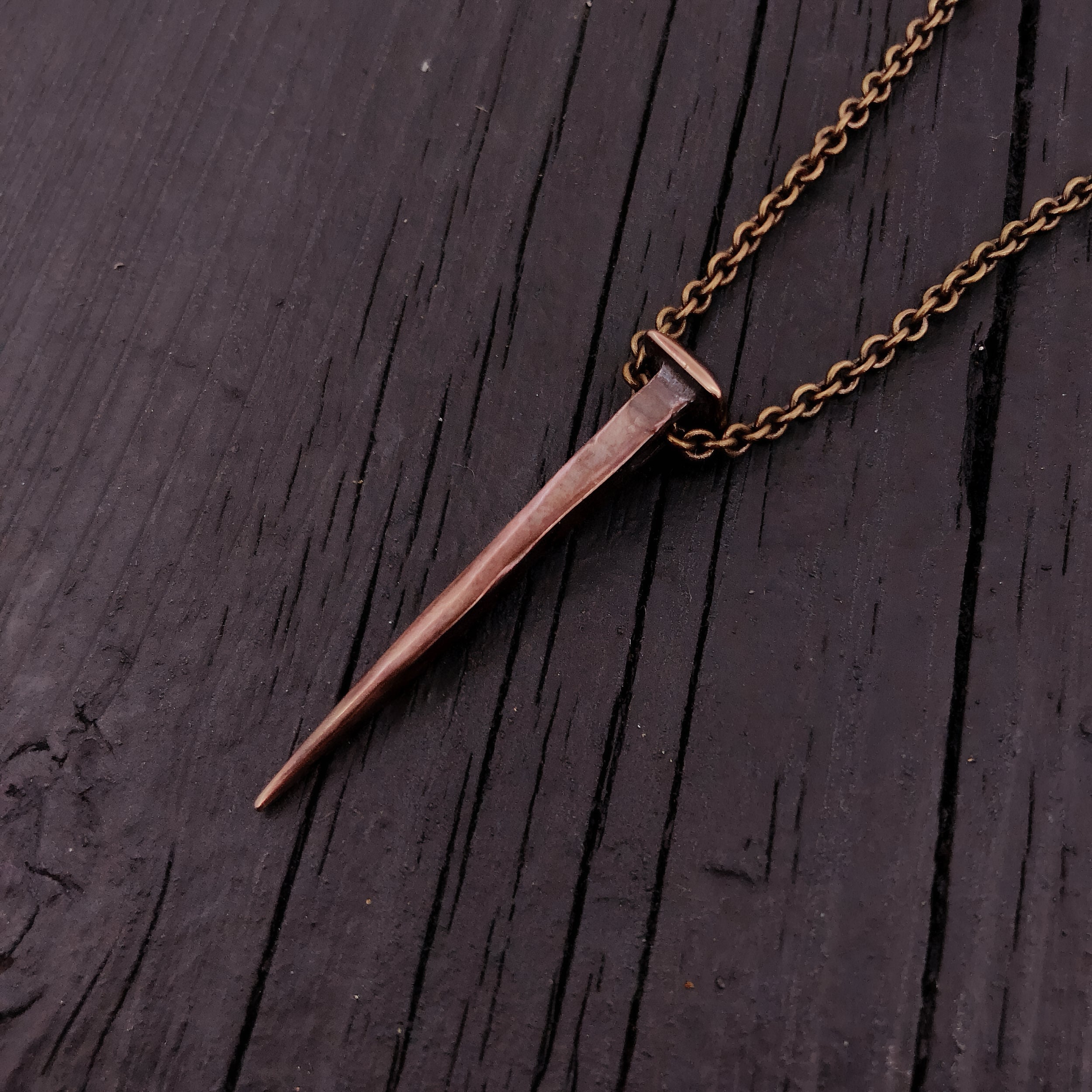 Nail Pendant Necklace Casket Nail Vampire Necklace Gothic Jewelry Builder Necklace Unique Jewelry Handcrafted Bronze