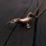 Whale Charm Pendant Necklace - Solid Hand Cast Bronze Breaching Humpback - Jewelry Gift for Him or Her