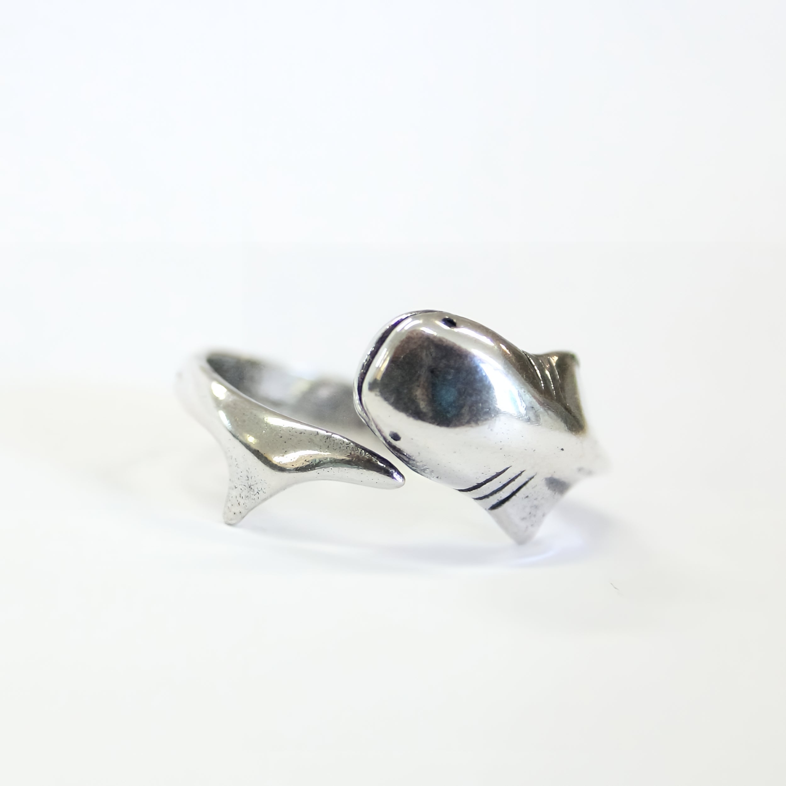 Whale Shark Wrap Ring - Solid 925 Sterling Silver - Nautical Ocean Rare Animal - Rhincodon Jewelry Gift - Polished Oxidized Finish