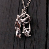 Silver T-Rex Skull Pendant Necklace in Solid Hand Cast Sterling Silver - Tyrannosaurus Rex - Rare and Unique Dinosaur Jewelry