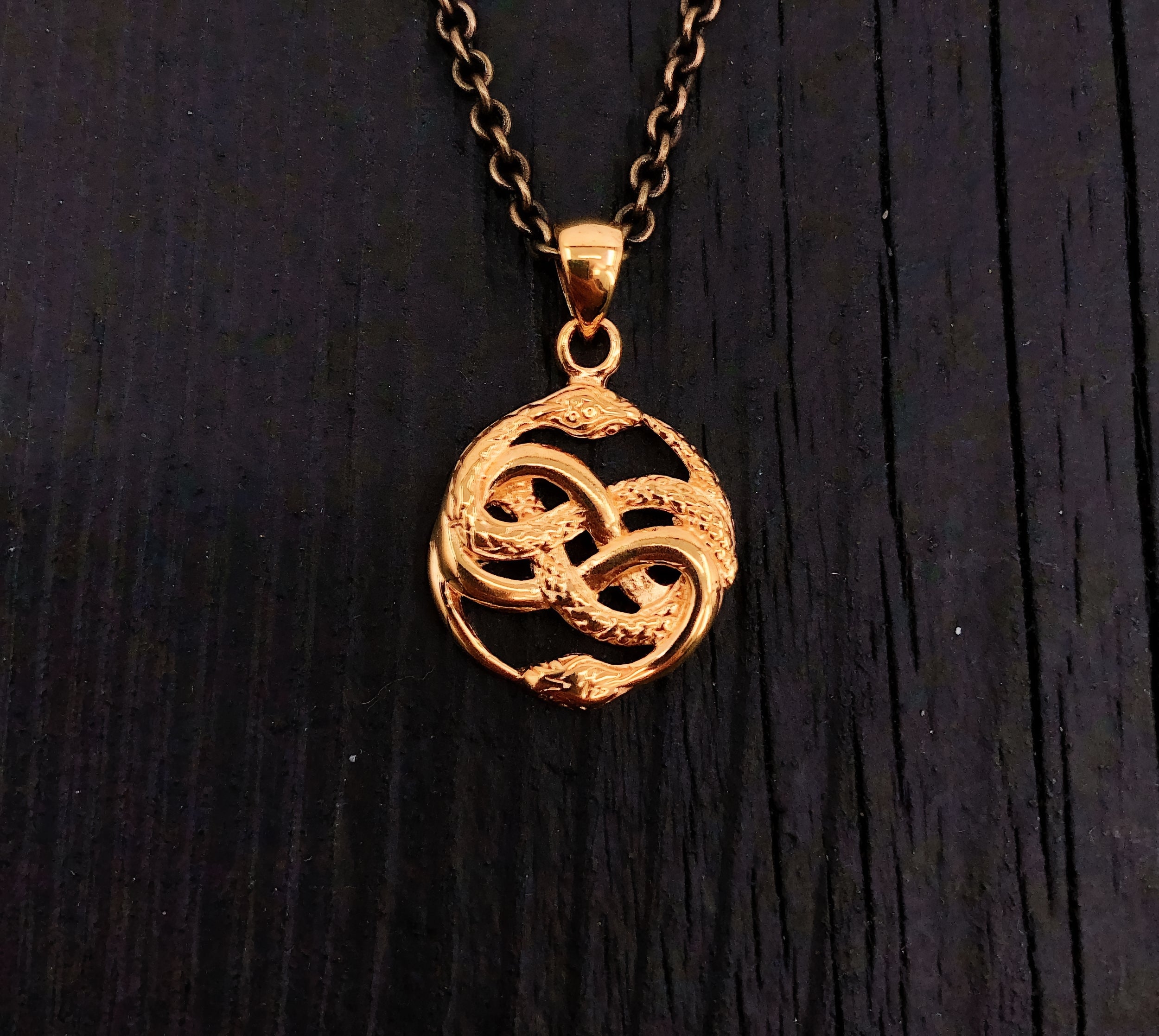 Mini Auryn Pendant Necklace 1/2" Gold Plated Stainless Steel Daily Wearable Fantasy Symbol with Entwined Serpents