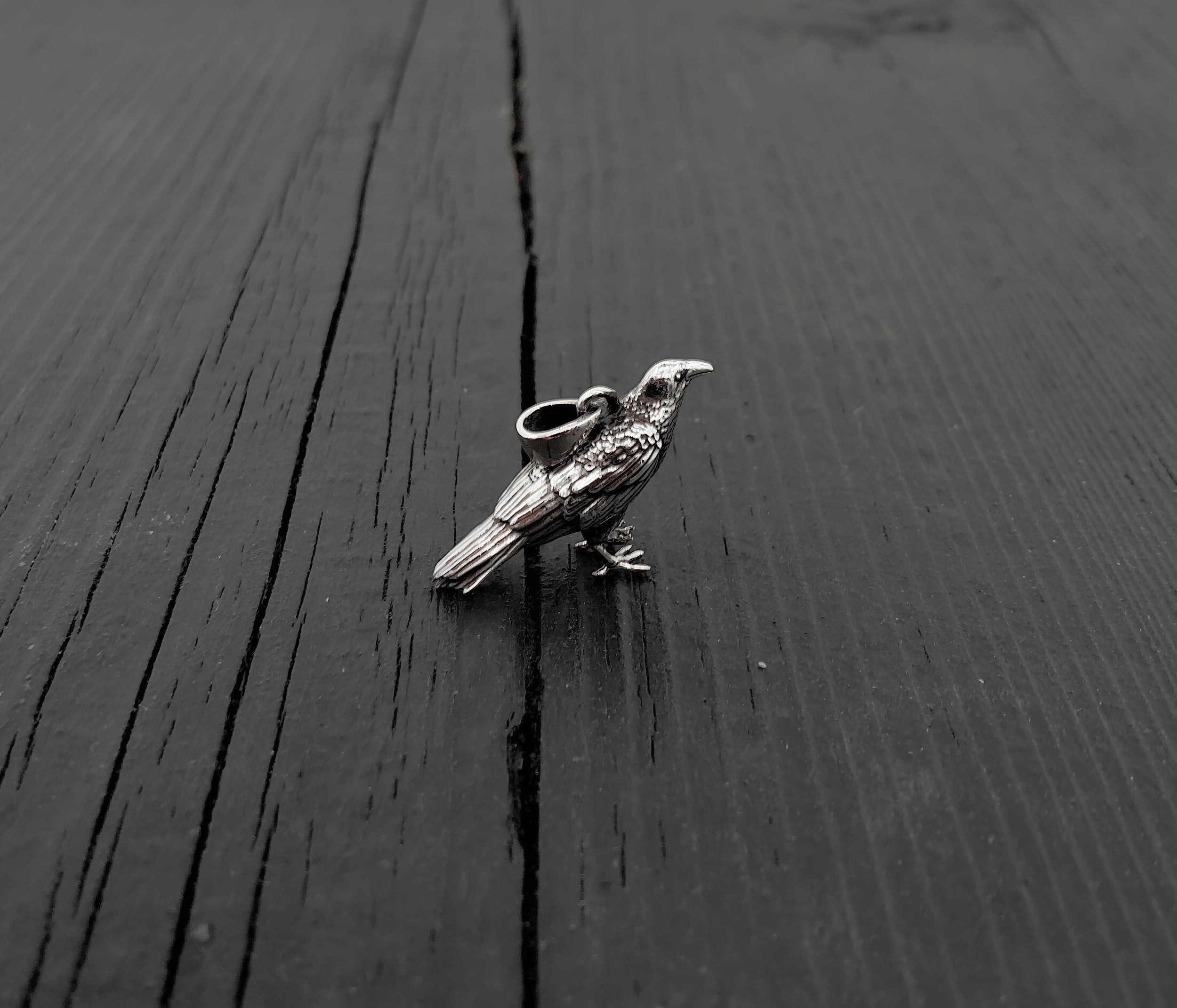 Sterling silver 3D standing raven pendant necklace for Women