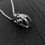 Sabre Tooth Animal Skull Charm Pendant Necklace - Solid 925 Sterling Silver - Unisex Ice Age Smilodon Inspired Jewelry Gift