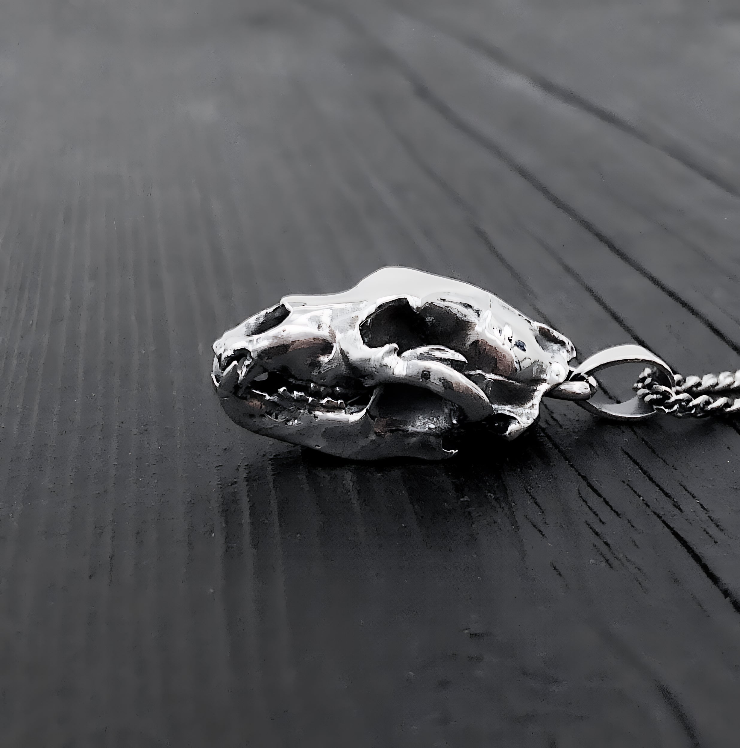 Grizzly Bear Skull Necklace - Solid Sterling Silver - Three Dimensional Detail - Polished Oxidized Finish - Multiple Chain Lengths