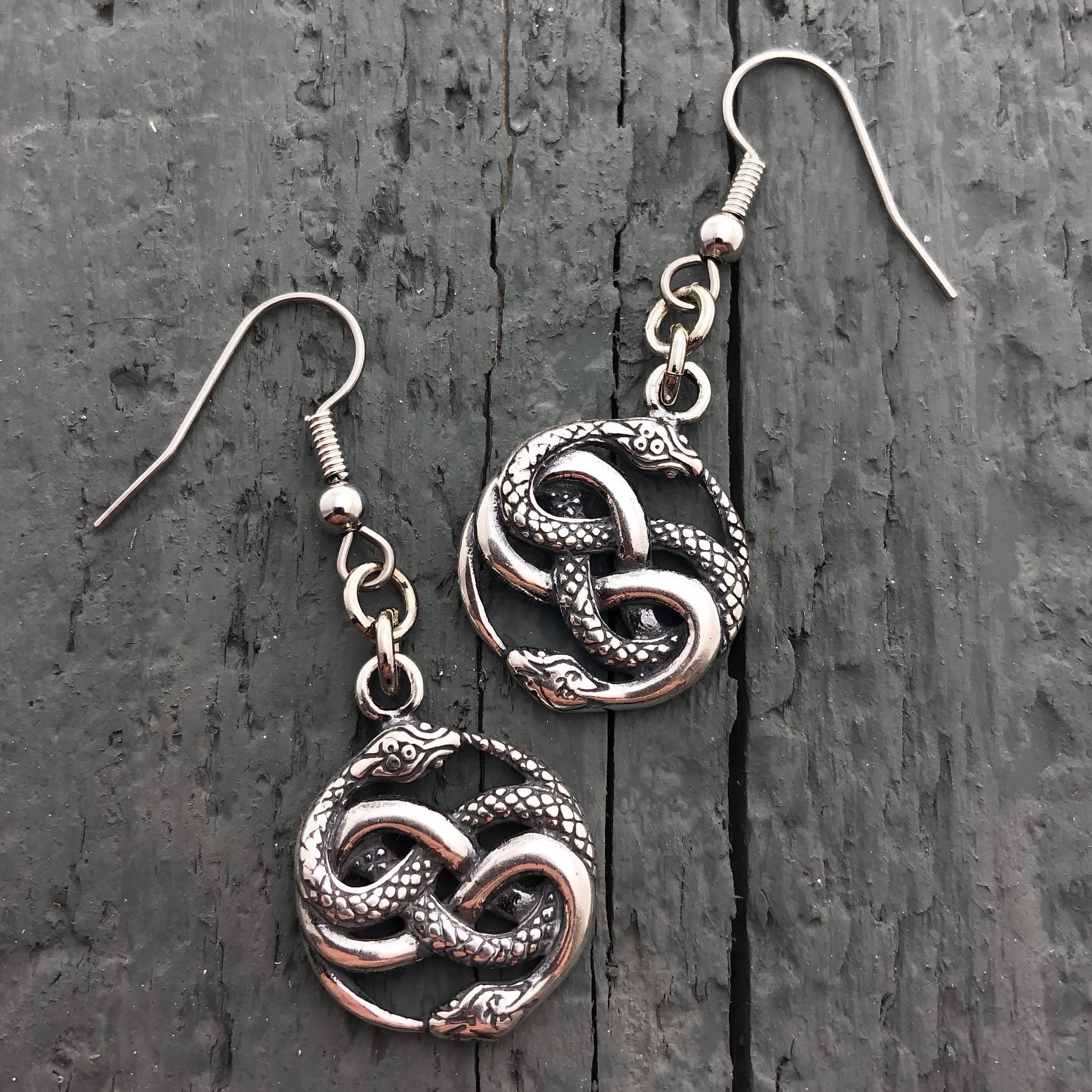 Auryn Ouroboro Twin Snake Earrings Solid .925 Sterling Silver - Moon Raven Designs