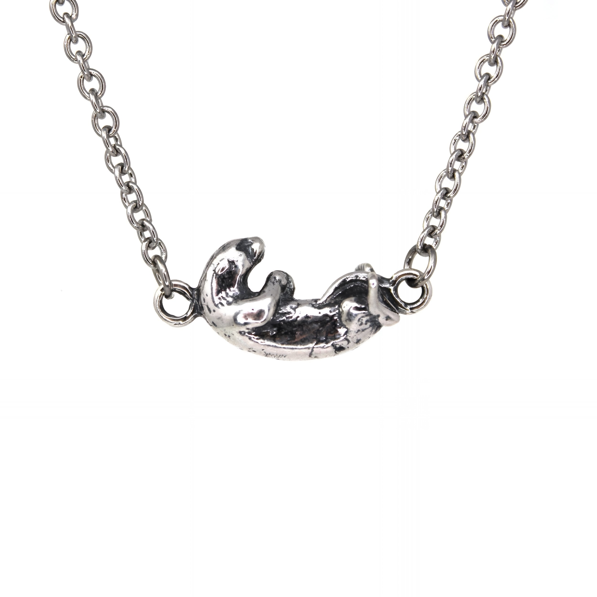 Floating Otter Pendant Charm Necklace - Solid 925 Sterling Silver- Oxidized Hand Polished Finish - Multiple Chain Lengths - Animal Jewelry - Moon Raven Designs