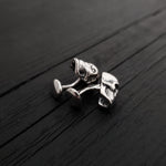 Human Skull Cufflinks - Solid Hand Cast 925 Sterling Silver - Polished Oxidized Finish - Unisex Suit Accessory Gift for Him or Her