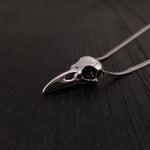 Raven Skull Necklace - Solid Cast 925 Sterling Silver - Polished Finish - Unisex Bird Skull Gift For Him or Her - Multiple Chain Options