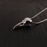 Raven Skull Necklace - Solid Cast 925 Sterling Silver - Polished Finish - Unisex Bird Skull Gift For Him or Her - Multiple Chain Options