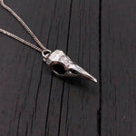 Faceted Raven Skull Necklace - Solid Hand Cast Silver Plated Bronze - Three Dimensional Detail Bird Skull - Multiple Chain Lengths