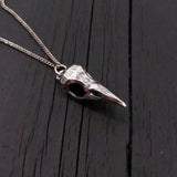Faceted Raven Skull Necklace - Solid Hand Cast Silver Plated Bronze - Three Dimensional Detail Bird Skull - Multiple Chain Lengths