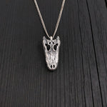American Alligator Skull Pendant Necklace - Solid Hand Cast Sterling Silver - Polished Oxidised Finish - Multiple Chain Lengths Available