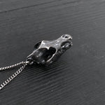 Grey Wolf Skull Pendant Necklace - Solid Sterling Silver - Dark Oxidized Finish - Multiple Chain Lengths - Animal Jewelry