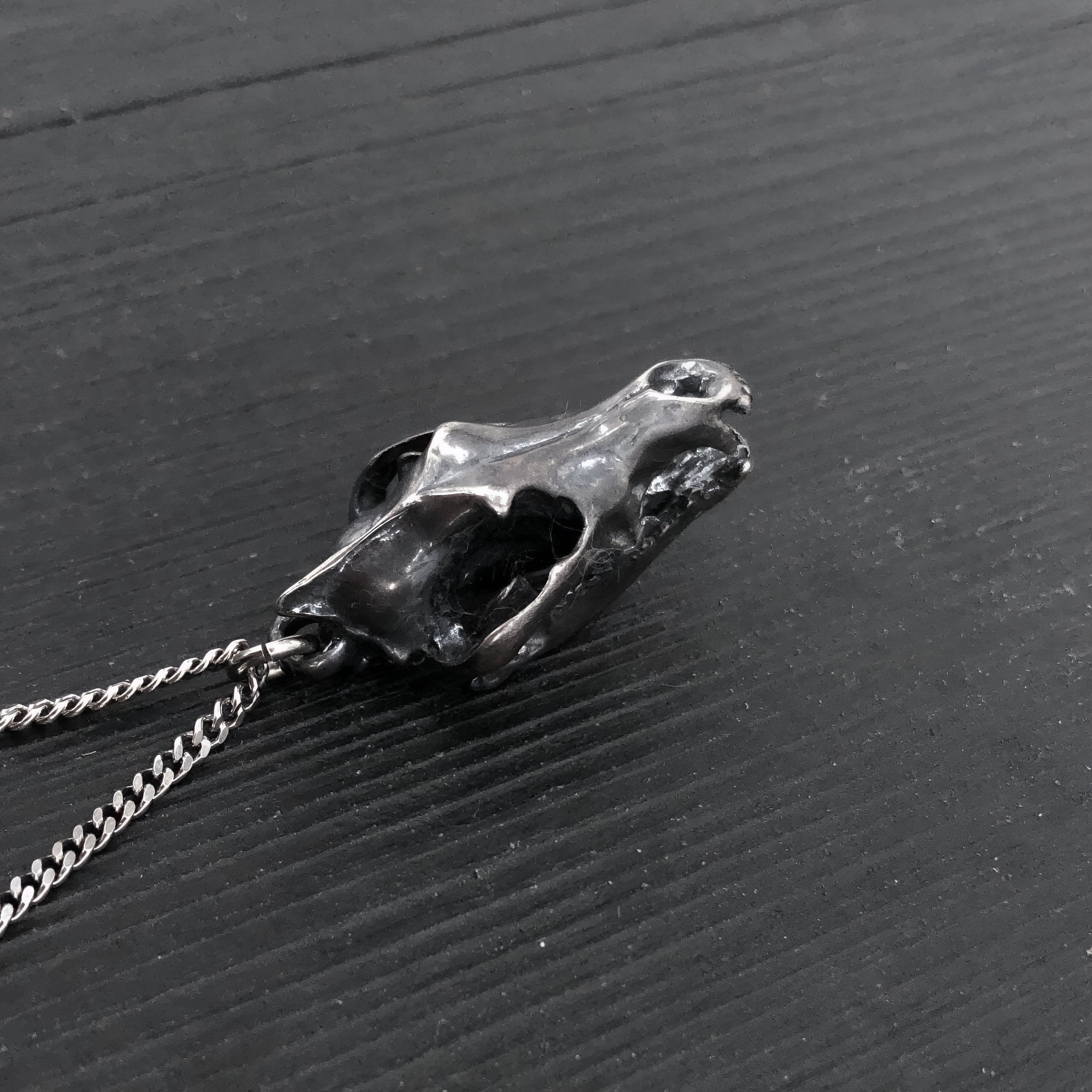 Grey Wolf Skull Pendant Necklace - Solid Sterling Silver - Dark Oxidized Finish - Multiple Chain Lengths - Animal Jewelry