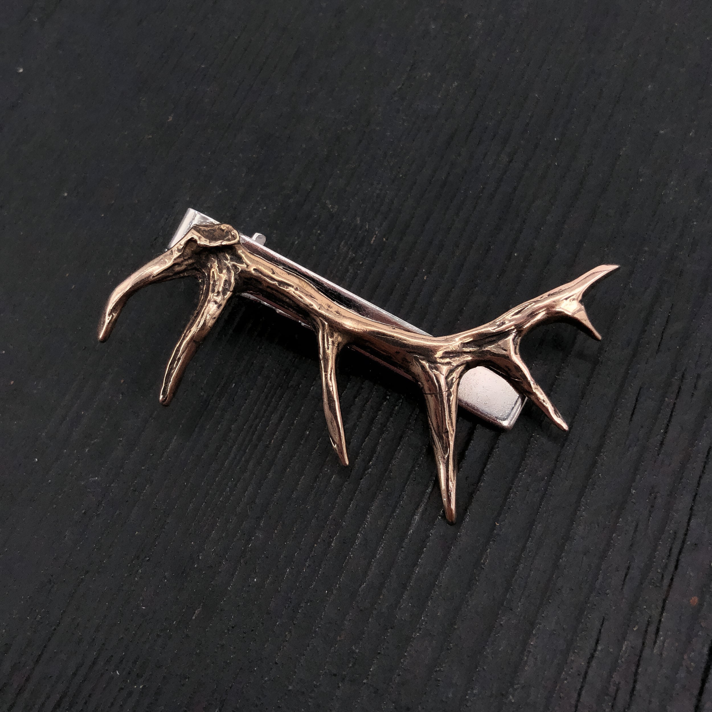 Elk Antler Tie Bar Bronze Elk Antler Tie Clasp Bronze Deer Antler
