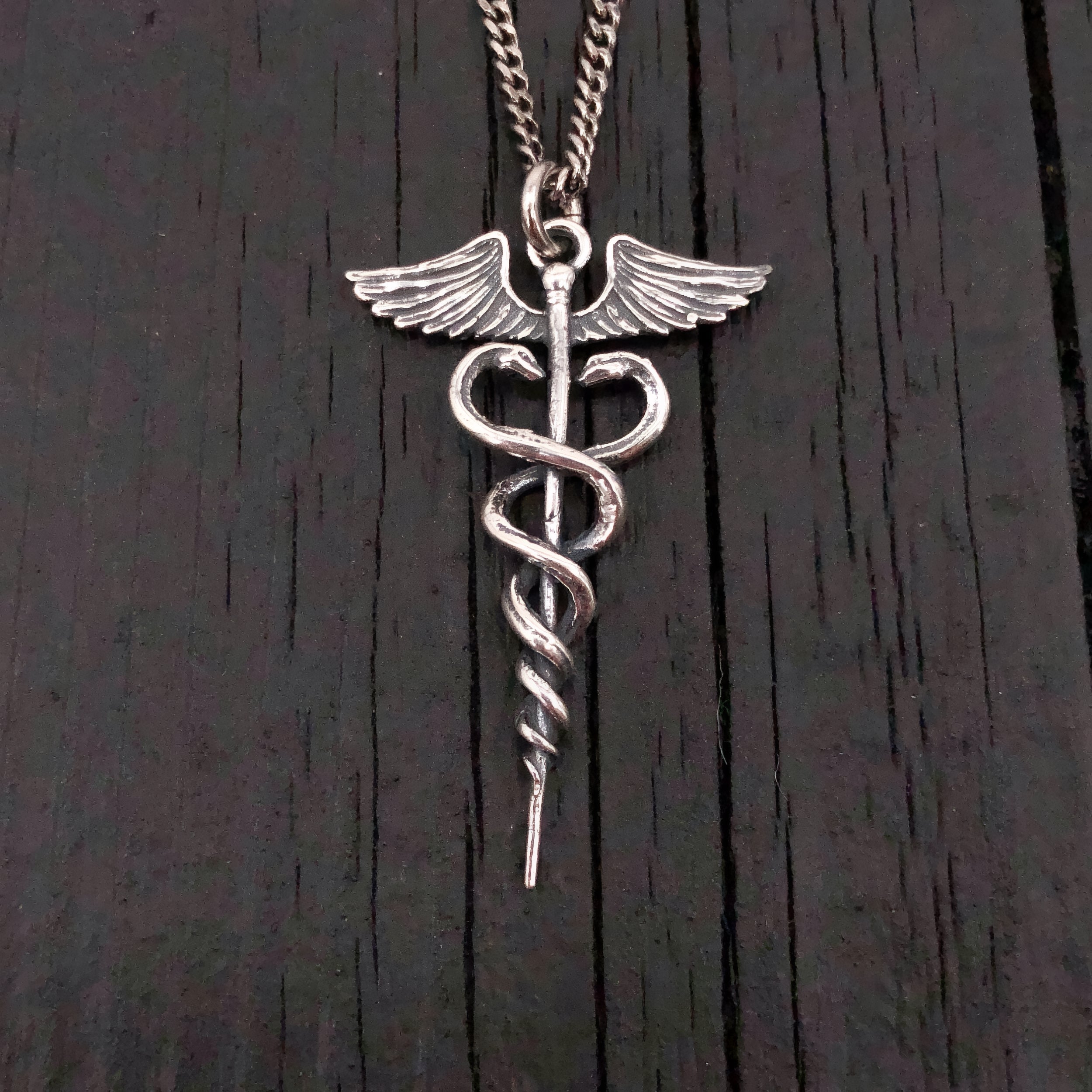 Caduceus Necklace in Solid Sterling Silver Medical Symbol Jewelry- Gift for Doctor Nurse or Medical Student Pendant Medicine Gift