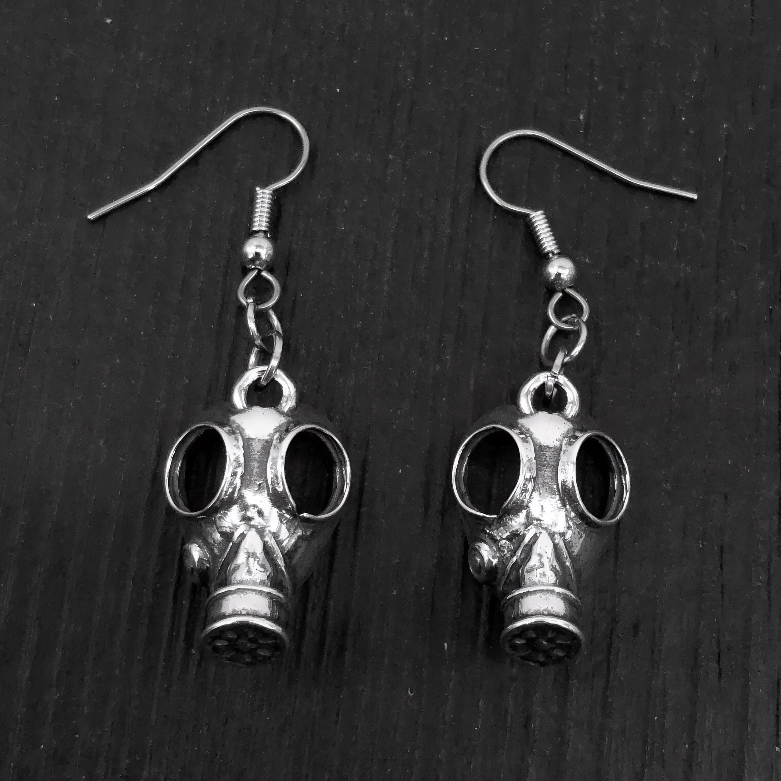 Gas Mask Earrings in Solid Sterling Silver Steampunk Gas Mask