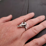 Unicorn Skull Ring - Solid Hand Cast Silver Plated Bronze - Polished Oxidised Finish - Sizes 5 to 11 Available - Rare Unique Gift for Her