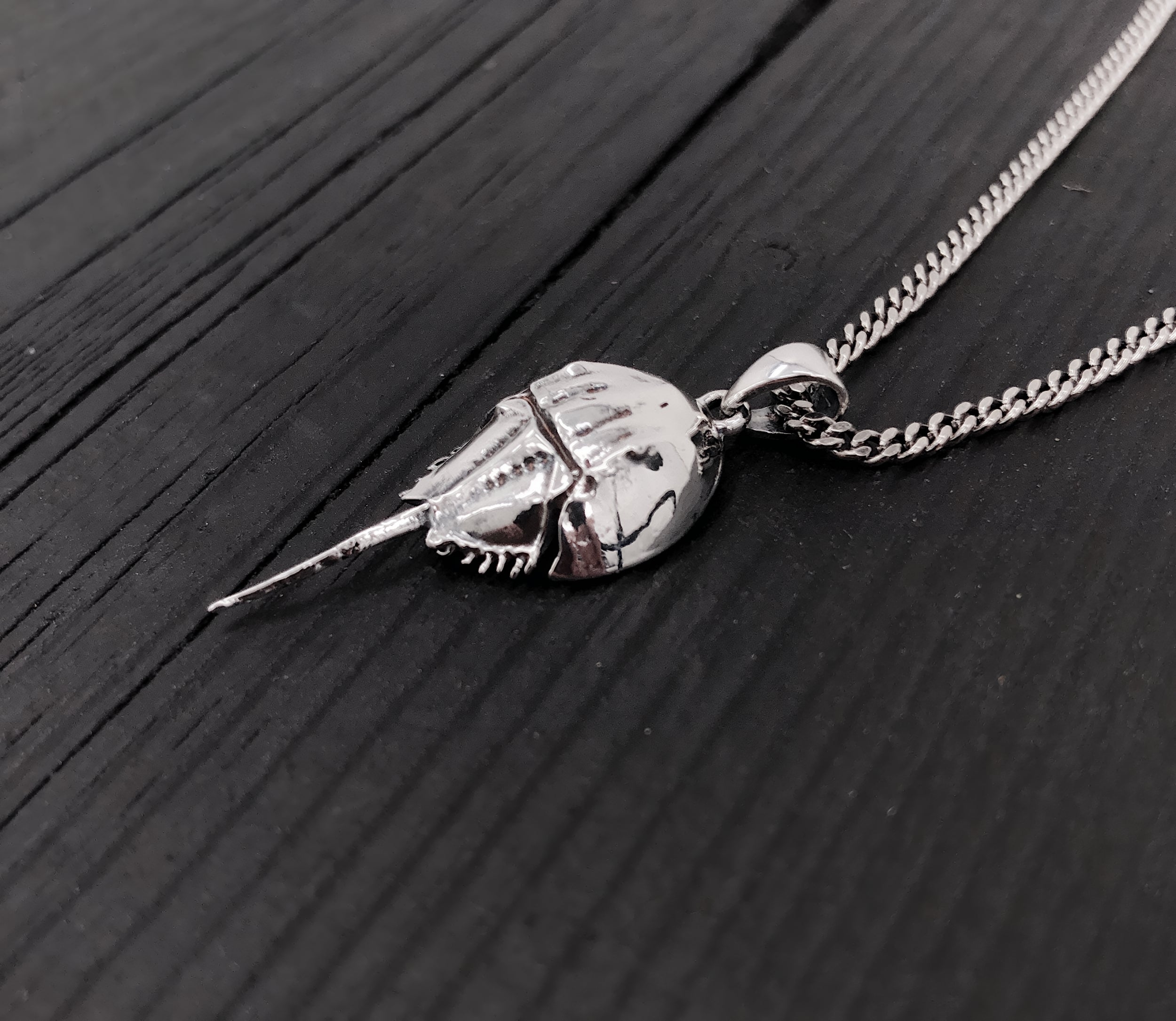 Sterling Silver Horseshoe Crab Pendant - Handcrafted Beachcombing Treasure, Detailed Reproduction