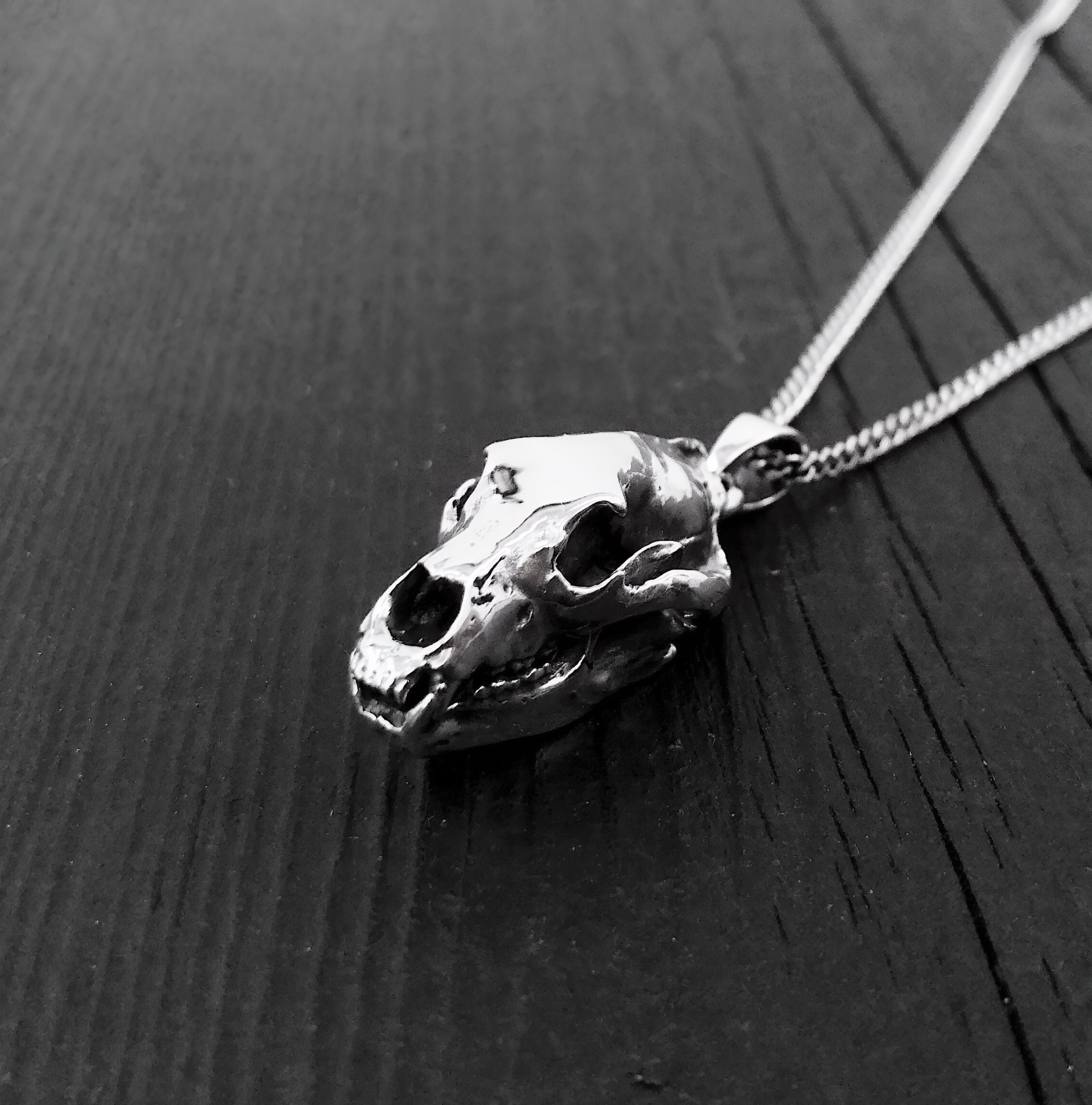 Grizzly Bear Skull Necklace - Solid Sterling Silver - Three Dimensional Detail - Polished Oxidized Finish - Multiple Chain Lengths