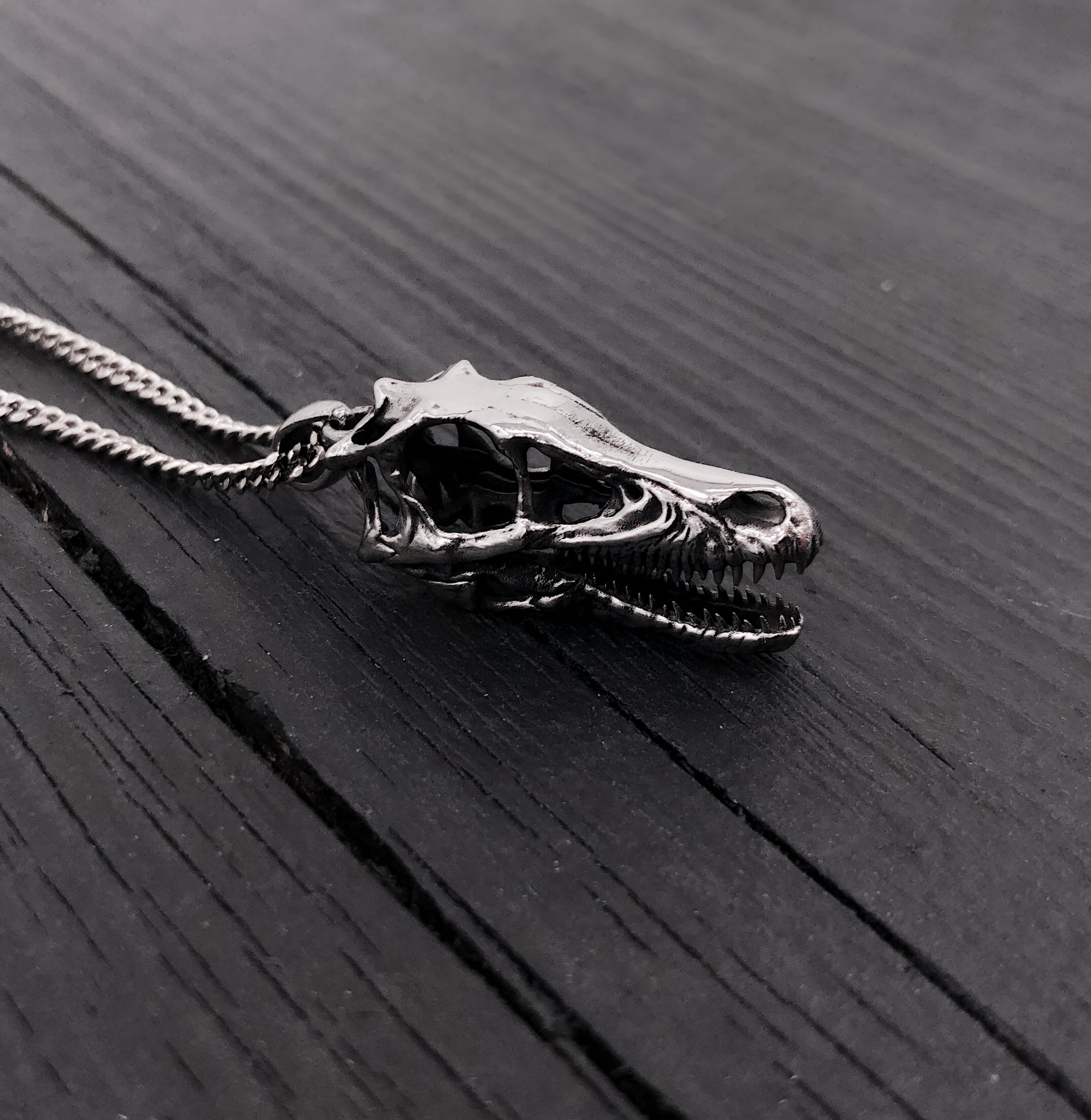 Silver necklace with detailed skull pendant, gothic style | Moon Raven