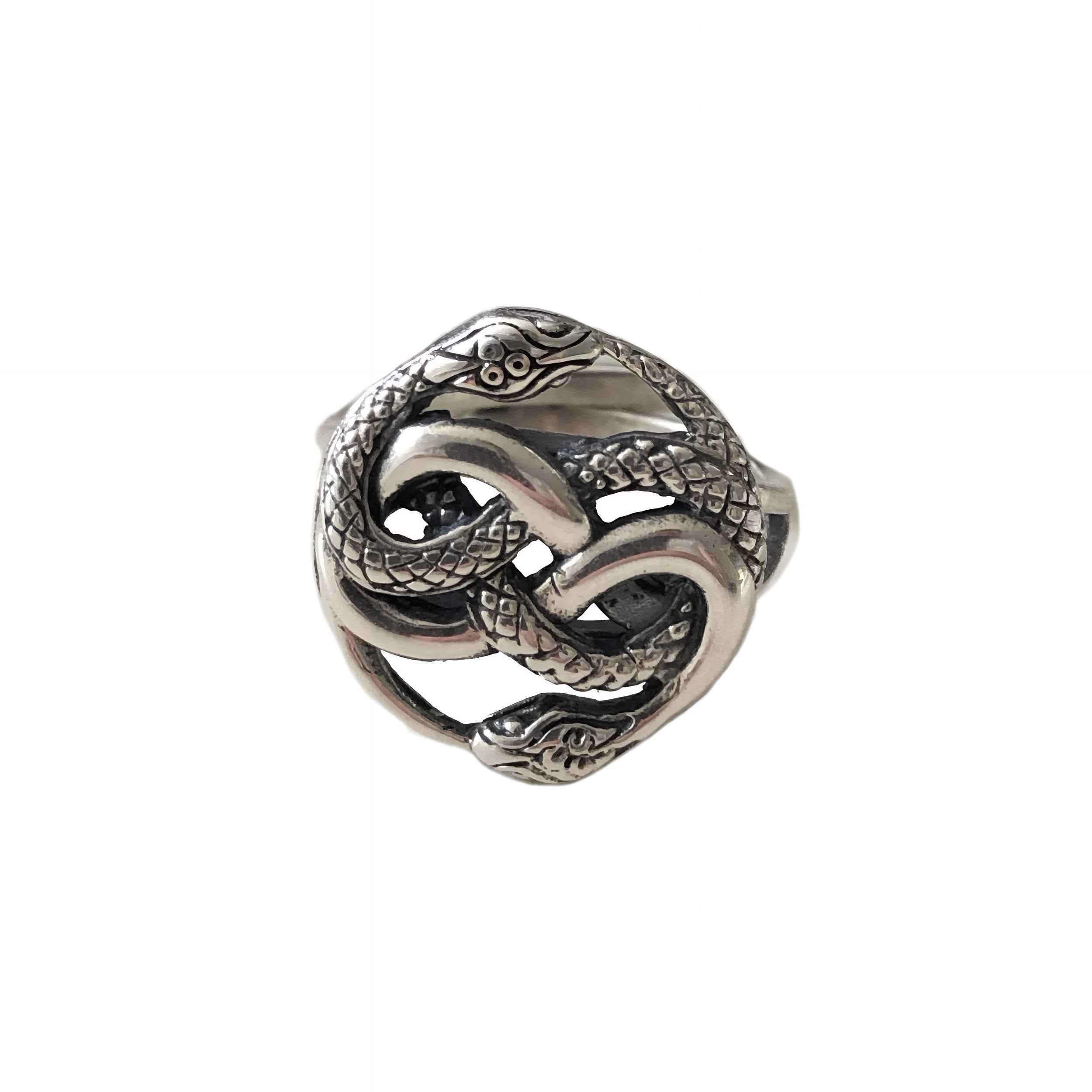 Auryn Snake Ring - .925 Sterling Silver - Polished Oxidized Finish - Adjustable Band - Ouroboros Neverending Story Jewelry Gift - Moon Raven Designs